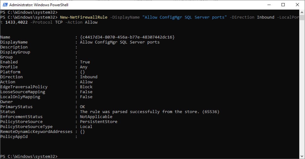 Admin PowerShell on Primary Server to open specific firewall ports